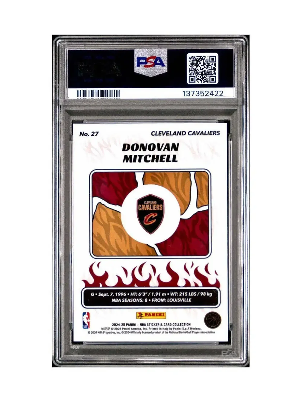 Donovan Mitchell 2024-25 Panini NBA #27 Sticker 9/100 Red Foil PSA 8 NM-MT